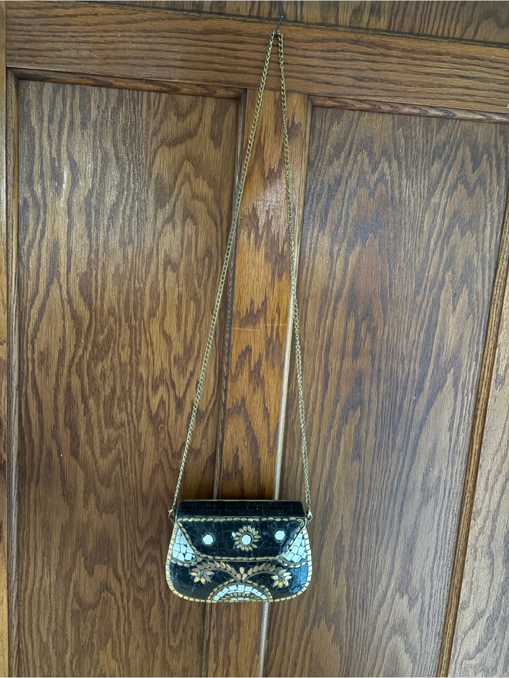 Antik Kraft Black and Gold Mosaic Evening Shoulder Bag Chain Crossbody